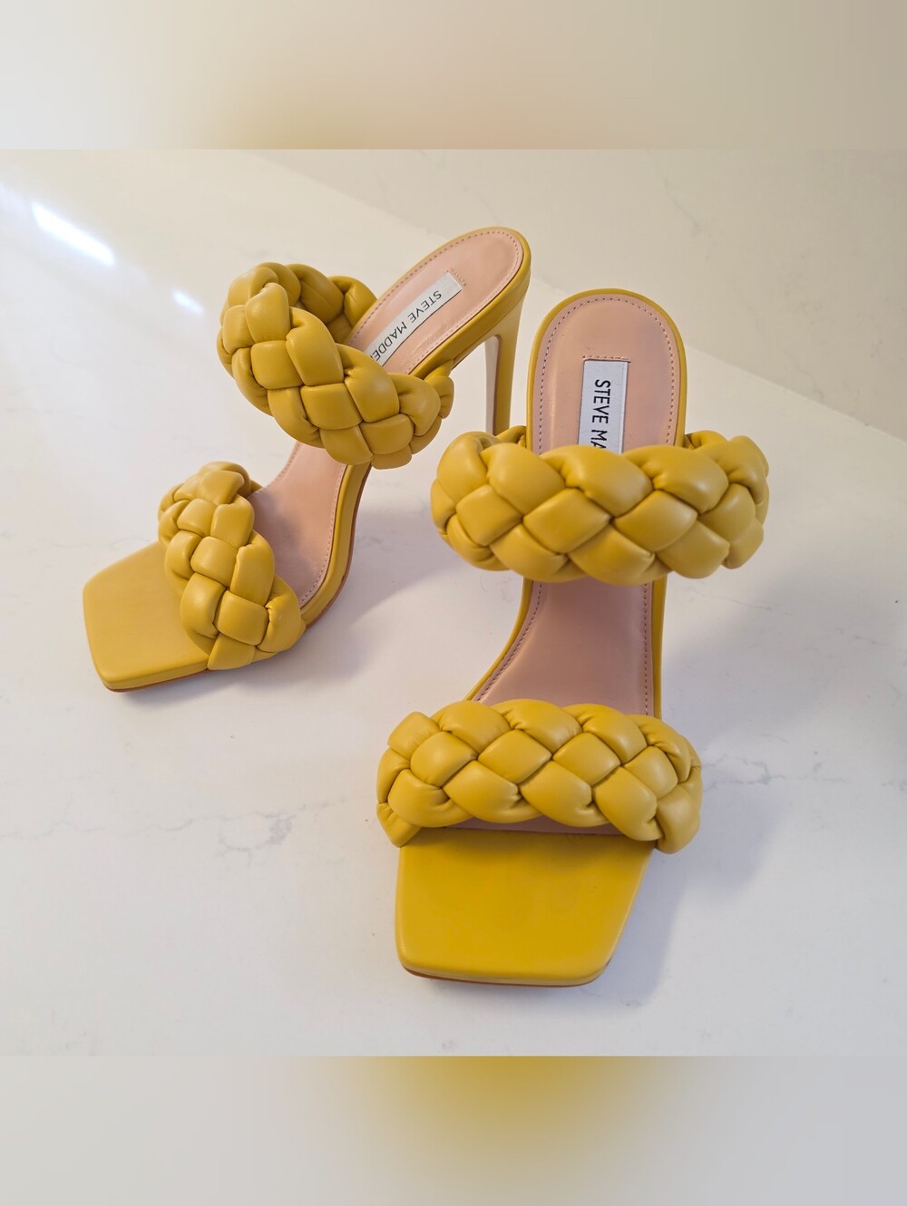 Steve Madden Kenley Citron Yellow Green Braided Strap Heels 10 - Picture 6 of 13